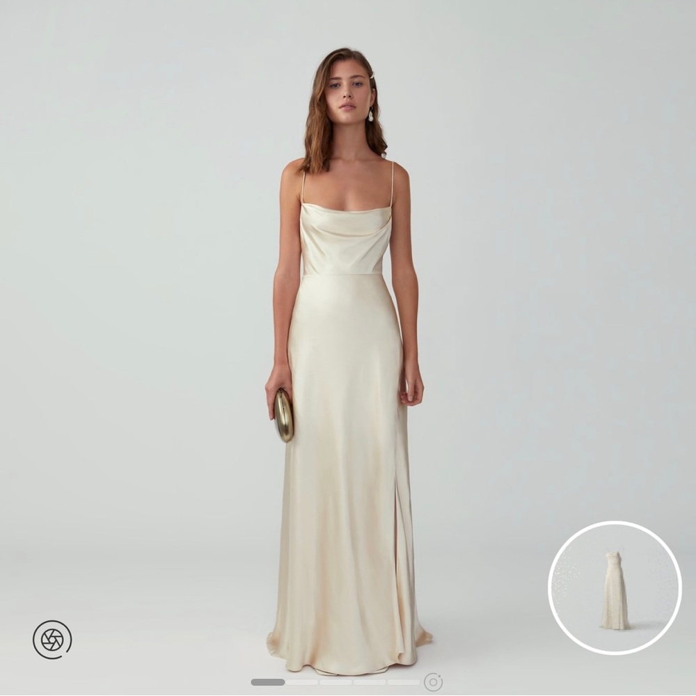Fame and Partners Strappy Draped Gown in Champagne Satin